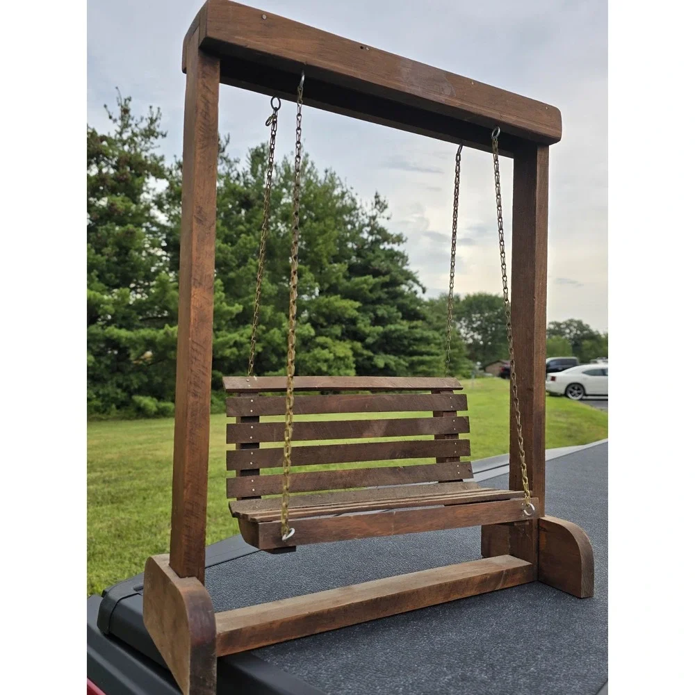 ✨ Handcrafted Vintage Wooden Doll Porch Swing – Miniature Wood Furniture Display